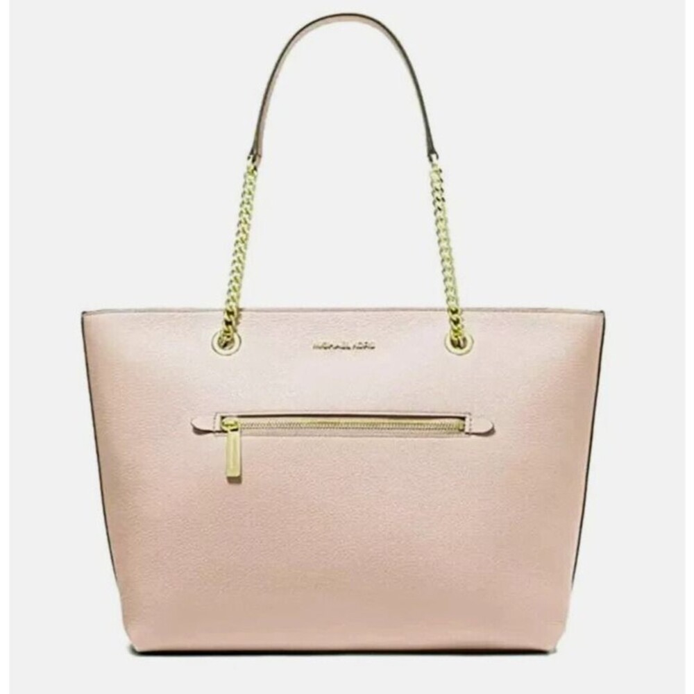 New Michael Kors Jet Set Medium Front Zip Chain Tote Pebble Leather Powder Blush